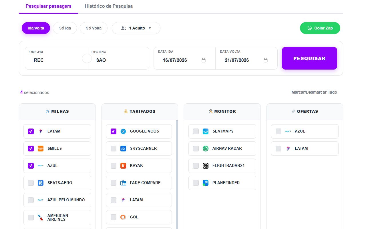 Links de pesquisa em várias plataformas
